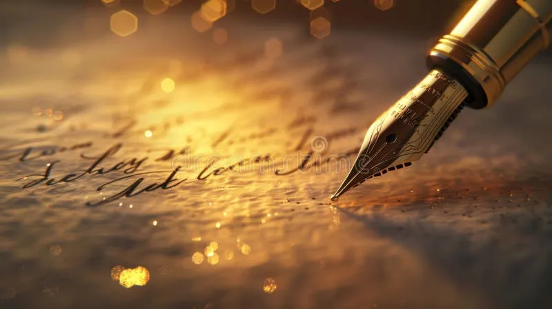 A hand writing in a card with a high-quality fountain pen