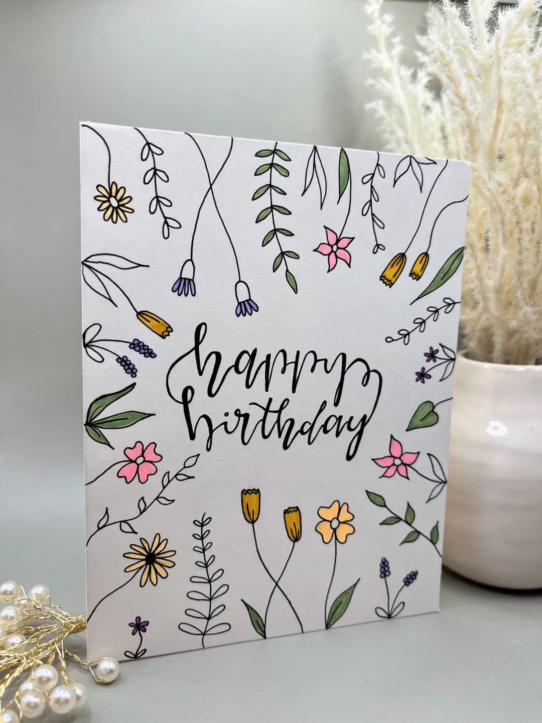 A decorative birthday card with flowers