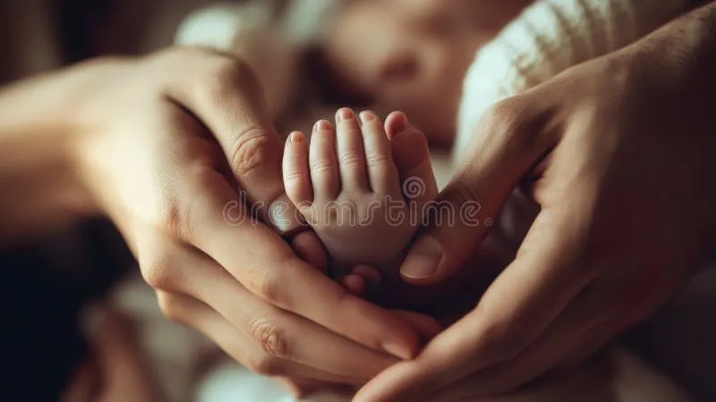Christian parents holding a baby's hand