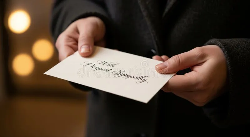 A close-up of a person writing a thoughtful sympathy note in a card