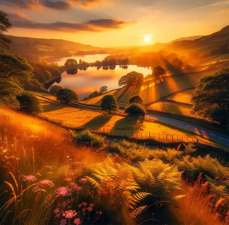 A sunset over a quiet landscape representing hope