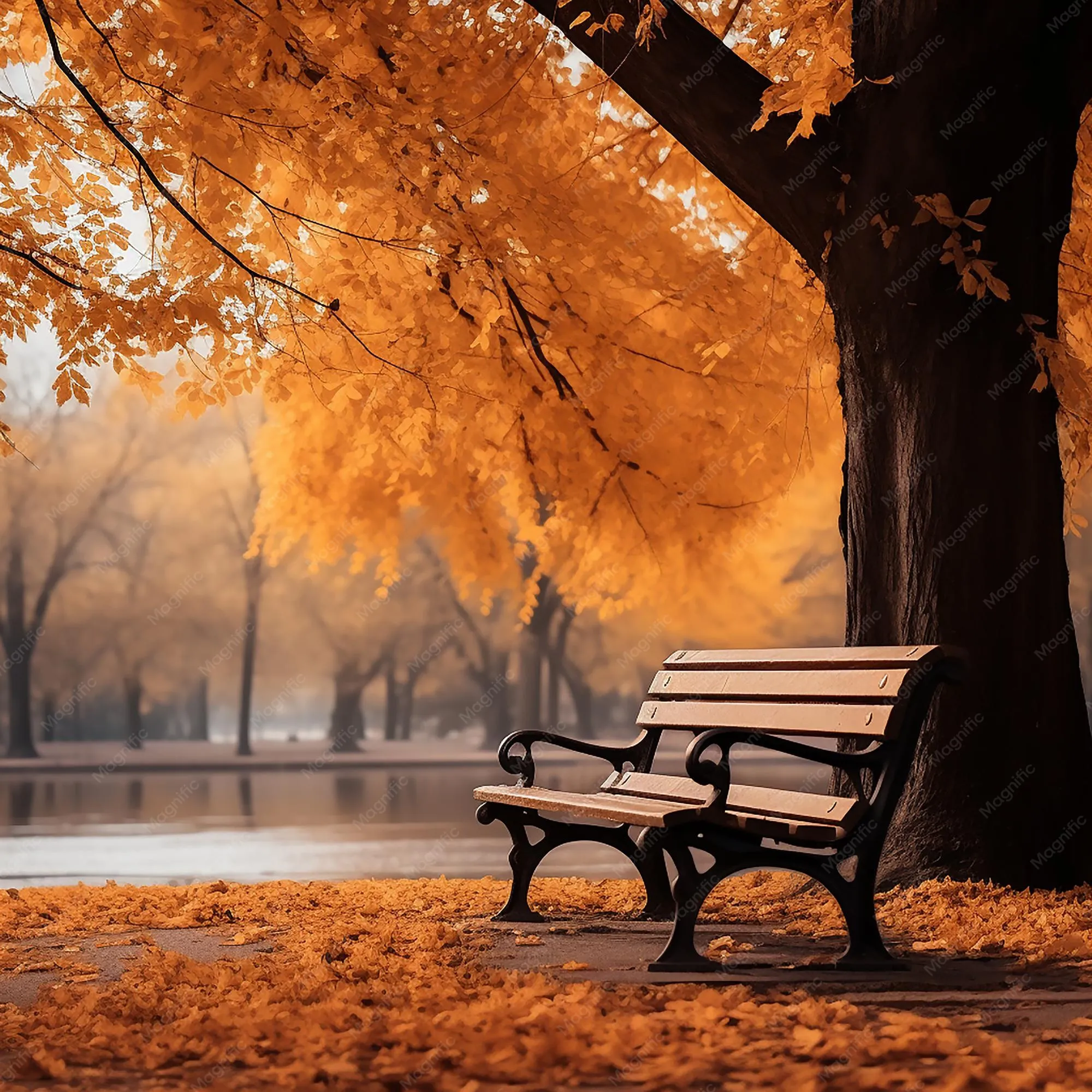 A peaceful garden setting with a bench, representing peace and reflection