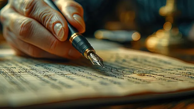 Close up of a pen writing in a sympathy card with soft bokeh background.