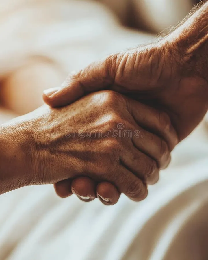 Close up of a person holding hands with a friend to show support