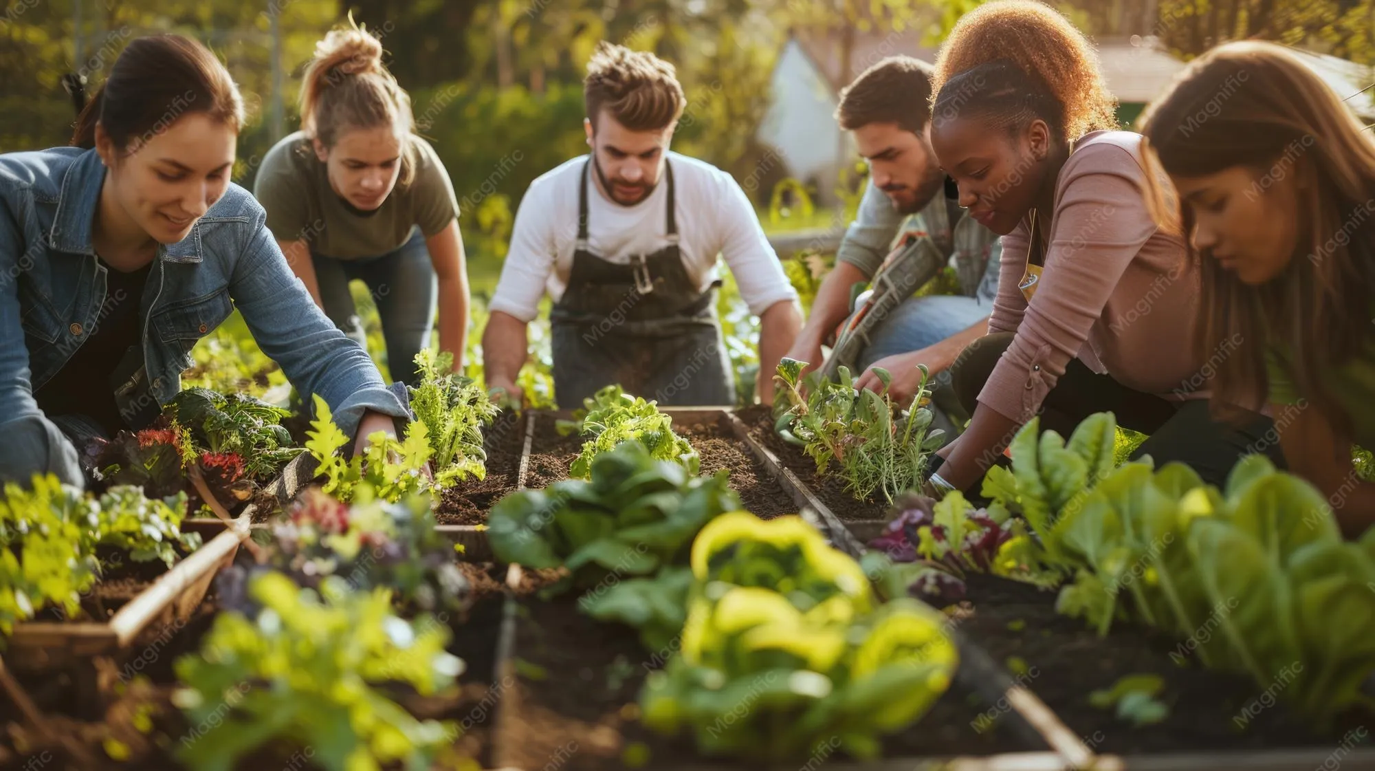 A group of people talking quietly in a garden, symbolizing family support