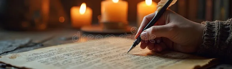 A person writing a sympathy note by candlelight