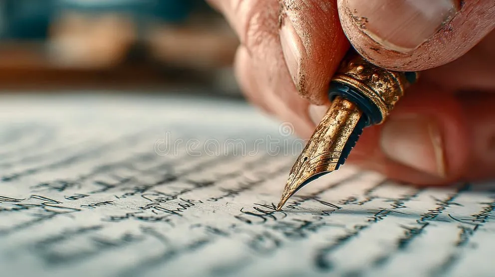 Close up of a hand writing a sympathy card with a fountain pen