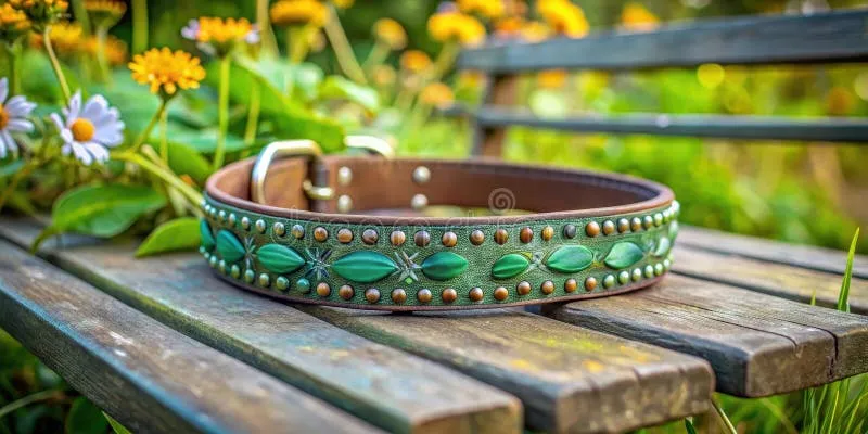 A small bouquet of flowers placed near a pet collar