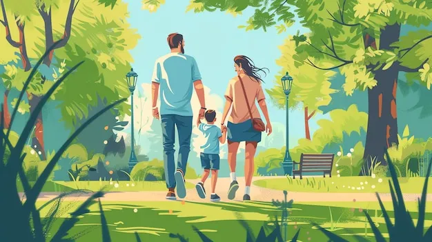 Family enjoying a walk in a low-crowd Disney park area