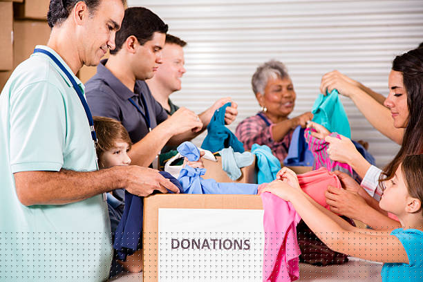 Donated clothes being distributed